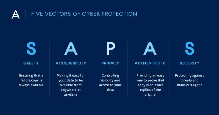 "Five Vectors of Cyber Protection - Safety, Accessibility, Privacy, Authenticity, Security" Proteccion de datos